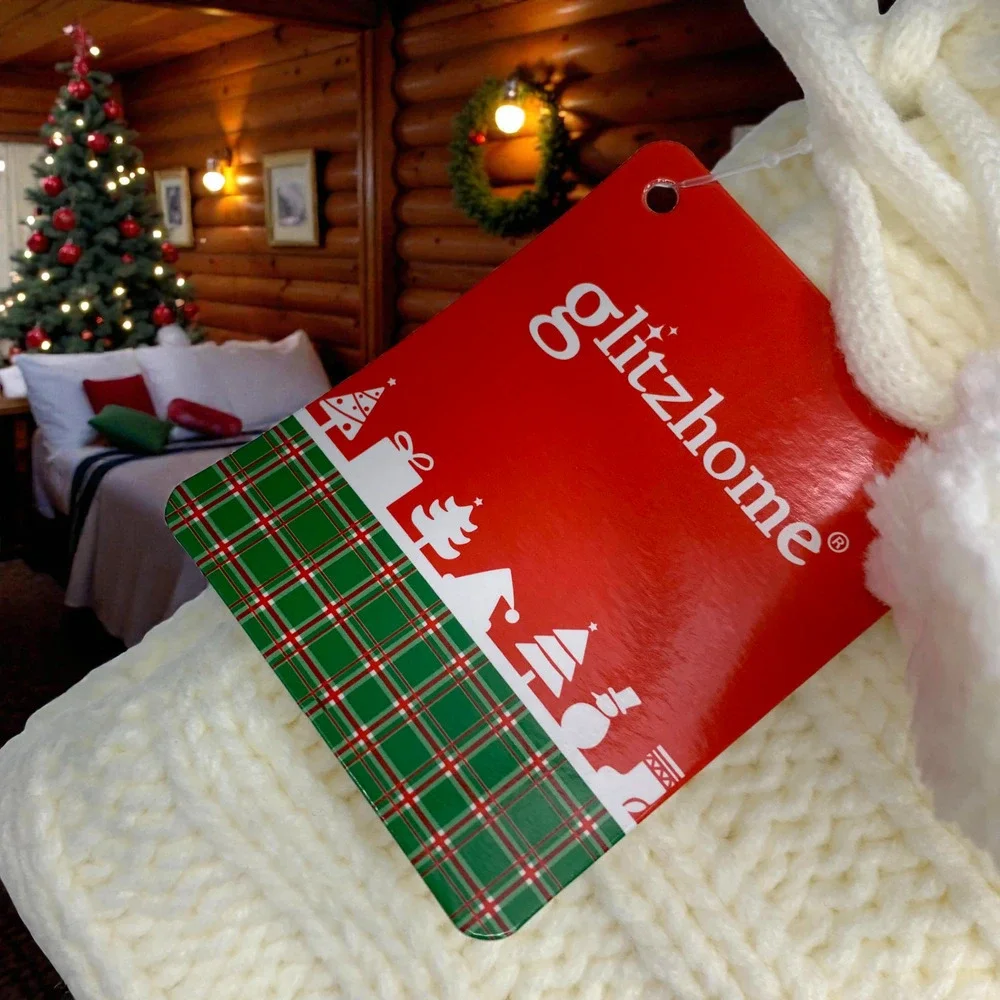 NEW Ivory Cable Knit Christmas Stocking Large 24